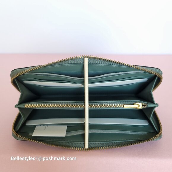 COACH Slim Accordion Smooth Leather Wallet with Back Slip Pocket- Sage color⭐ - Picture 13 of 16